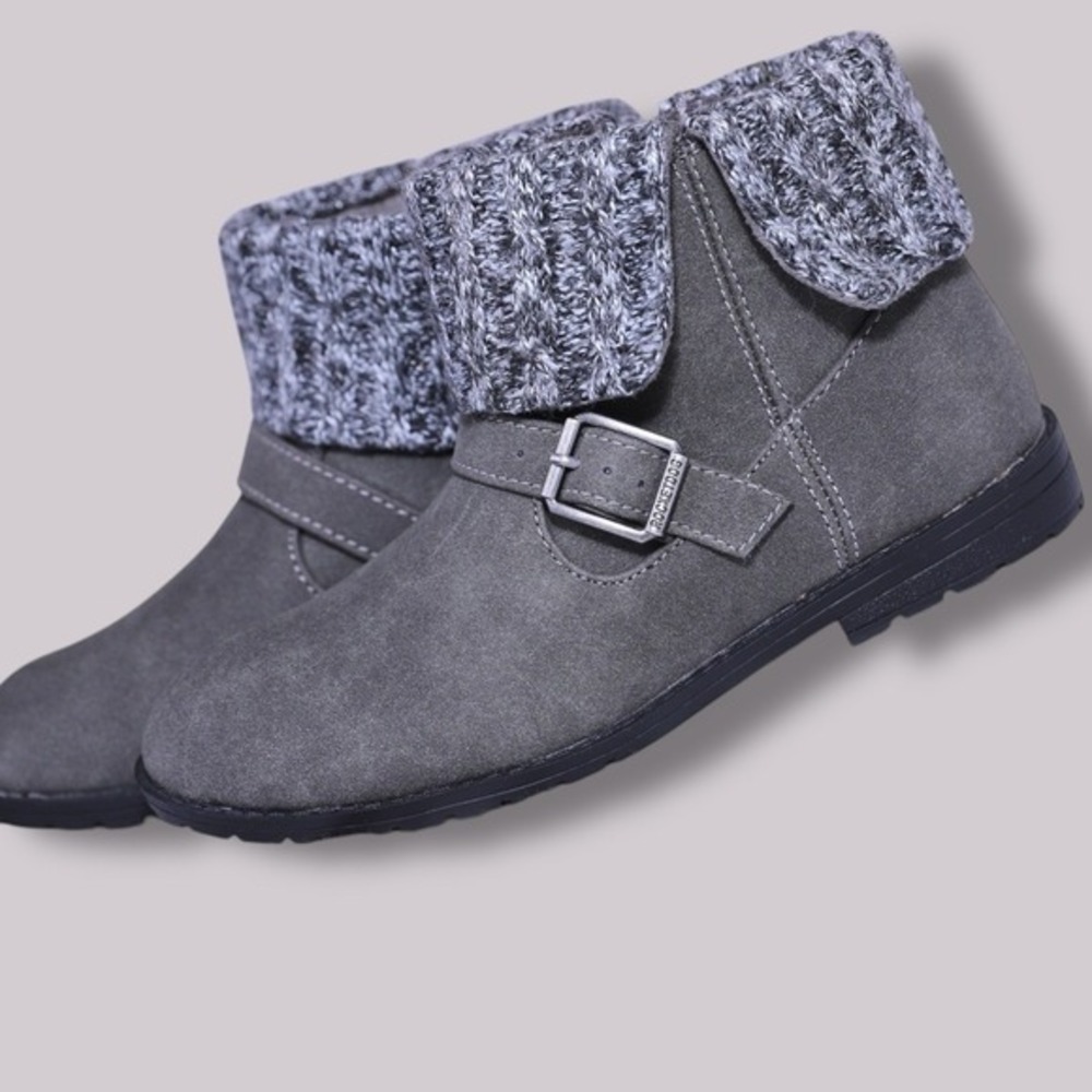 Rocket Dog Girls Knit Cuff‎ Ankle Boots Gray Faux Suede Size 2 Cozy Zip Casual